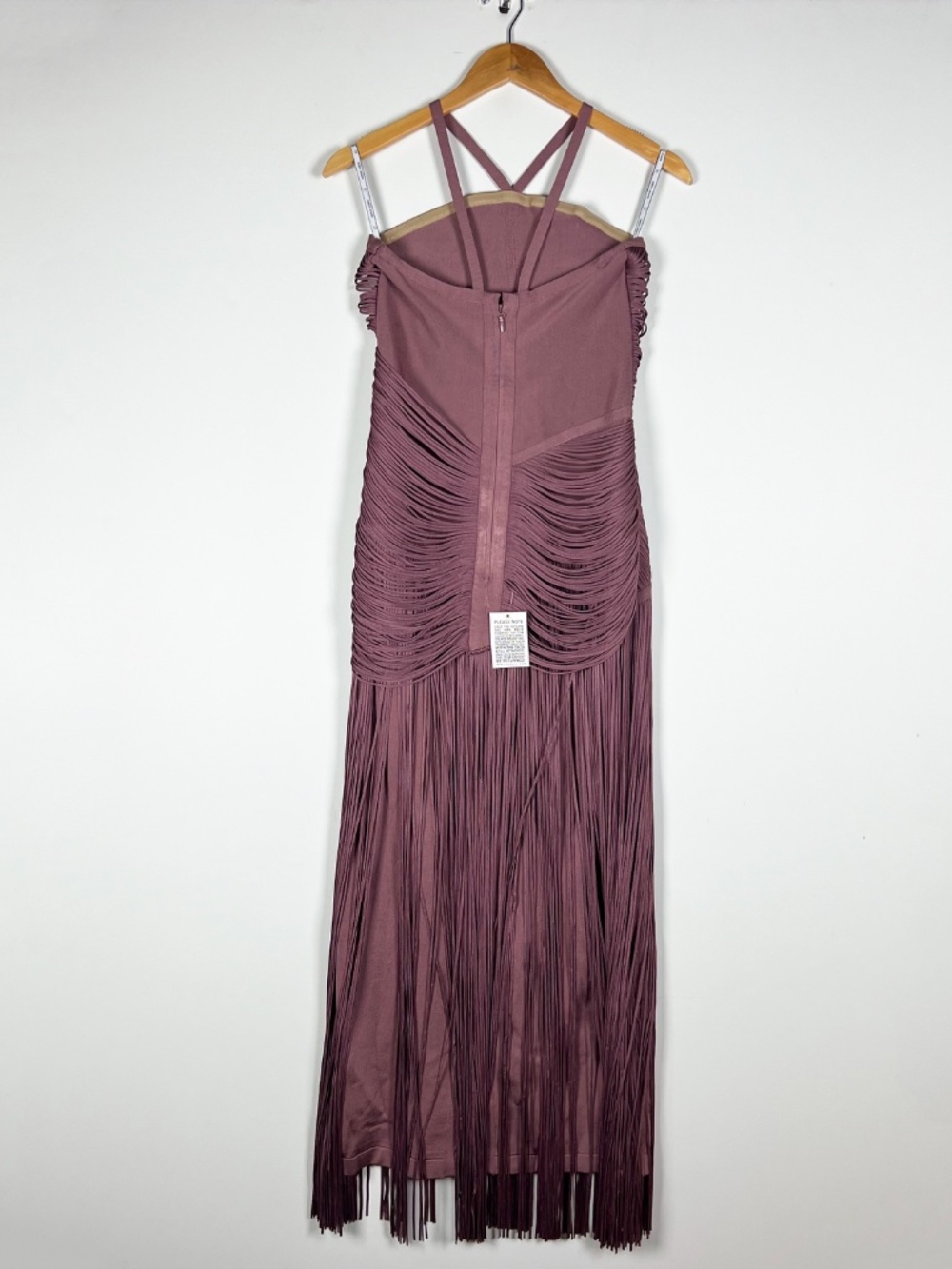 NEW Herve Leger Amelia Halterneck Stretch Knit Draped Fringe Midi Dress Mauve M - Picture 4 of 4